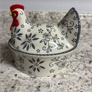 Temp-Tations Floral Chicken Covered Dish - Red, Black, White